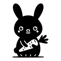 Cute baby bunny with carrot, silhouette, easter holiday. Vector illustration.