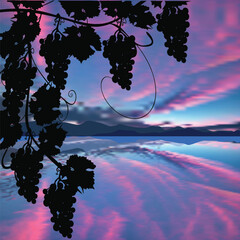 black vines on dark pink sunset background - 760442729