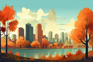 Foto op Canvas autumn landscape illustration © ananda