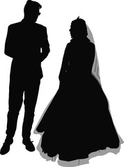 black wedding couple illustration on white - 760442786