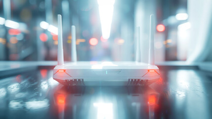A generic high speed modern wireless router. High speed internet communications concept. - obrazy, fototapety, plakaty