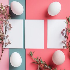 Easter mockup for cards, eggs and florals, AI generated