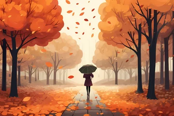 Photo sur Aluminium Orange autumn landscape illustration