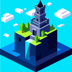 tower island isometric simple Design illustration