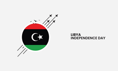 Libya independence day, flying fighter jet with Libya flag, flying bird, design for banner, poster vector illustration.