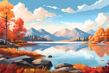 Zelfklevend Fotobehang autumn landscape illustration © ananda