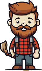 Mighty Lumberjack with Flannel Shirt and Ax Vector