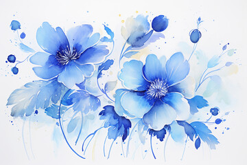 rawing of abstract blue watercolor flowers