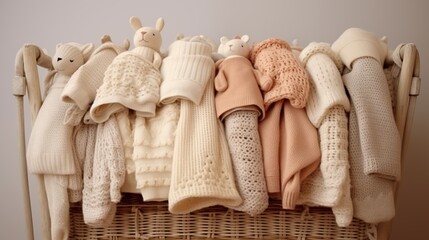 Fototapeta na wymiar Soft, knitted baby blankets draped over a crib in a heartwarming display of comfort and warmth.