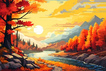 Fotobehang autumn landscape illustration © ananda