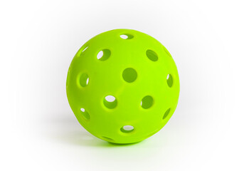 A green pickleball ball isolated on a white background