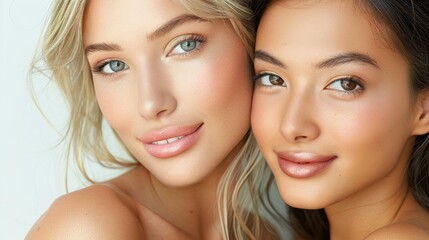 Fototapeta premium Two women with radiant complexions close-up.