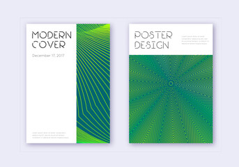 Minimal cover design template set. Green abstract lines on dark background. Cute cover design. Pleasing catalog, poster, book template etc.