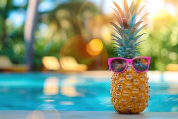 Sunglass-Clad Pineapple Lounging Poolside, Embodying Summer Fun - Generative AI