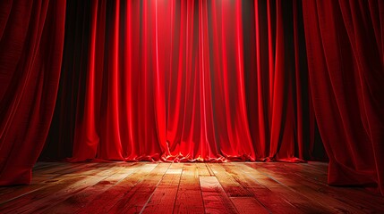 Red stage curtains with spotlight in a theater setting