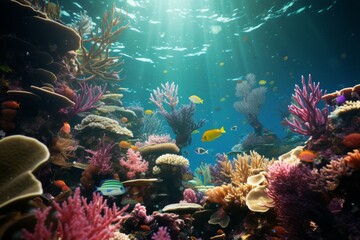 Fototapeta na wymiar Vibrant coral reef teeming with marine life.