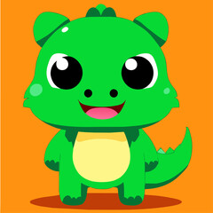 Obraz premium Cute cartoon green alligator with big eyes and a big smile.