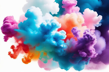 a bunch of colorful smoke coming out of a bottle on a white background
