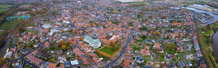 Fototapeta na wymiar Aerial view of the downtown Haren in Germany on a cloudy noon in autumn 