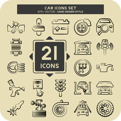 Icon Set Car. related to Car ,Automotive symbol. hand drawn style. simple design editable. simple illustration