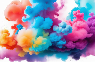 Colorful smoke billowing from a bottle on a white background