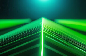 a green laser beam is shining in the dark