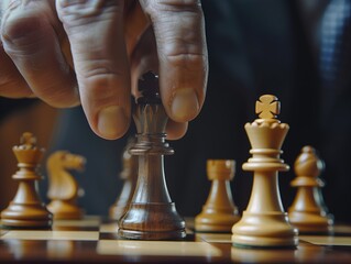 Chess Player Decides King's Move on a Board of Strategy.