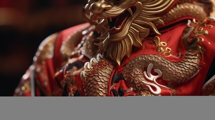Fototapeta premium A close-up of an intricately designed Chinese New Year dragon dance costume, highlighting the rich colors, detailed patterns, and cultural significance of this traditional celebration