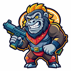 Street-style tshirt sticker a gorilla cartoon character holding a gun