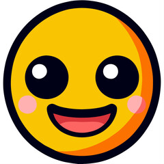 Fototapeta premium Yellow cartoon smiley face with large eyes, pink cheeks, and a red smile.