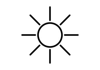 Obraz premium Icono negro de un sol en fondo blanco.
