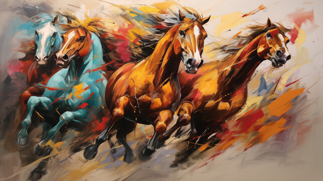 dynamic horses abstract oil painting