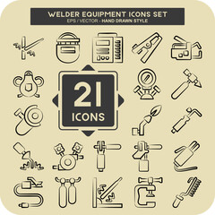 Icon Set Welder Equipment. related to Building Tool symbol. hand drawn style. simple design editable. simple illustration