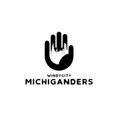 Fototapeta premium Silhouette of michigan city in gloves and mitten map logo design