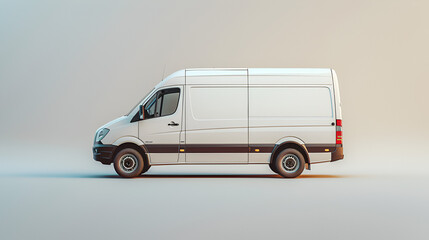 White Delivery Van on White with drop shadow. generative ai