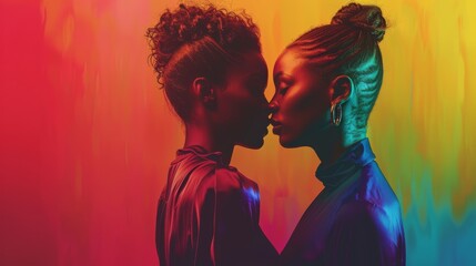 Intimate couple silhouette with colorful lighting, showcasing togetherness - Powered by Adobe