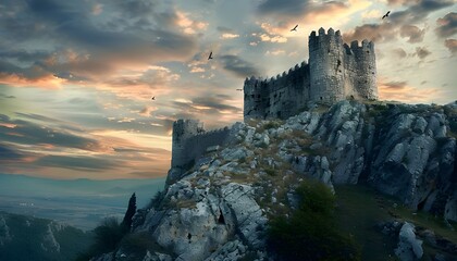 Fototapeta premium Medieval castle on a rocky hilltop crag