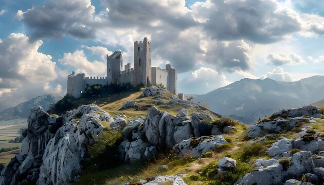 Medieval castle on a rocky hilltop crag