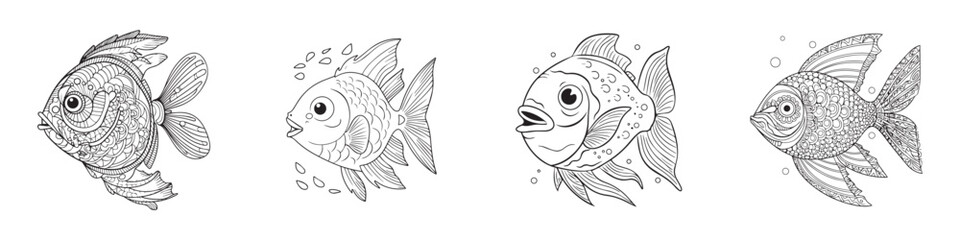 Fish icon symbol set, vector illustrations on white background