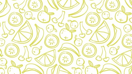 fruits line art pattern on white background