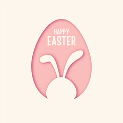 Minimal happy easter greeting card with egg and bunny