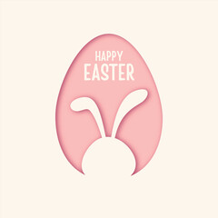 Minimal happy easter greeting card with egg and bunny