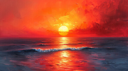 Exotisches Gemälde: Sonnenuntergang in den Tropen - obrazy, fototapety, plakaty