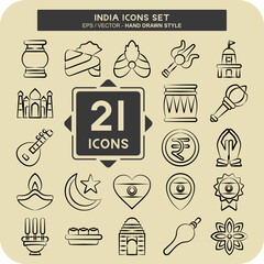 Icon Set India. related to Holiday symbol. hand drawn style. simple design editable. simple illustration