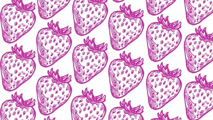 pattern with strawberries line art background on white