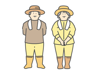 農家で働く笑顔な高齢夫婦　