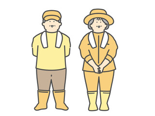 農家で働く笑顔な高齢夫婦　
