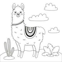 Fototapeta premium outline card with llama