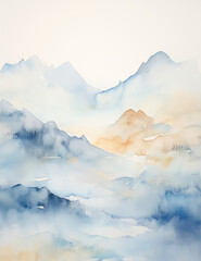 Misty Mountain Watercolor Landscape