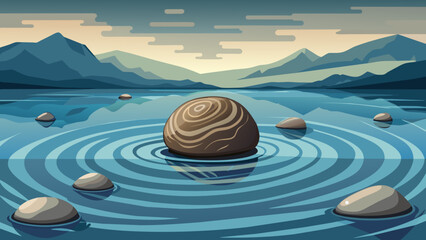 Fototapeta na wymiar small pebble creating ripples in a large body